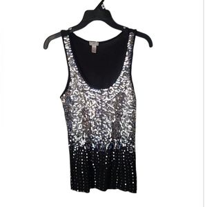 DIVA Sparkly Sequin Sleeveless Top / Black Silver